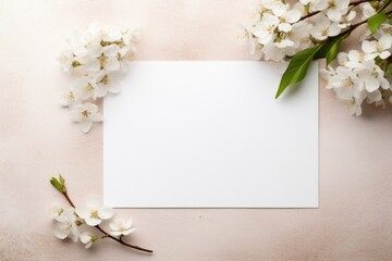 Fototapeta na wymiar Cherry Blossoms with Blank Card Mockup