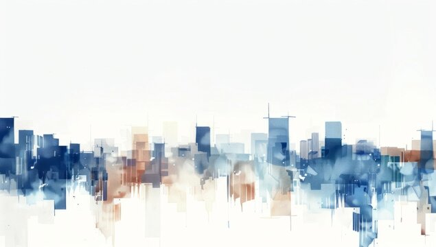 a white background with blue and brown city and sky building Generative AI