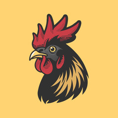  vector illustration of a rooster on a yellow background