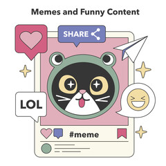 Memes and Funny Content theme. Flat vector illustration.