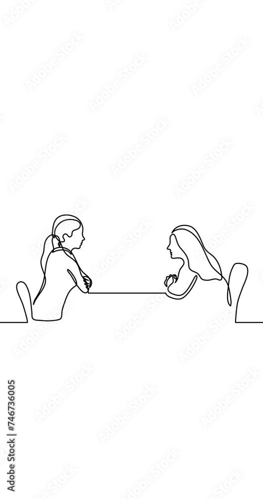 Poster self drawing continuous line animation of people talking conversation vertical video with copy space