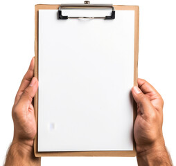 Close-Up of Hands Holding Clipboard With Blank White Paper