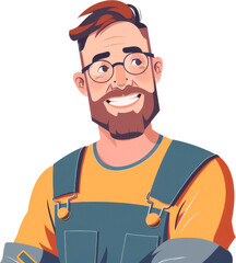 Smiling Bearded Man in Work Dungarees Exuding Job Satisfaction and Positivity