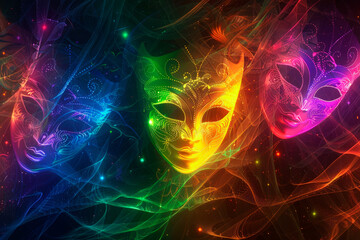 Carnival masks, vibrant colourful background