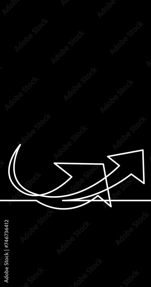 Aufkleber animation of continuous line drawing of arrow vertical video black background