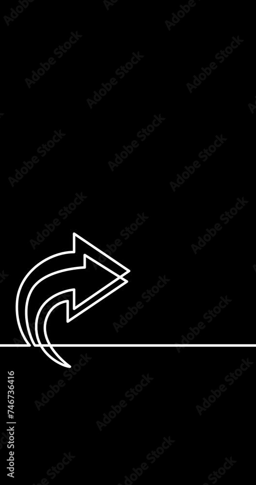 Aufkleber animation of continuous line drawing of arrow vertical video black background