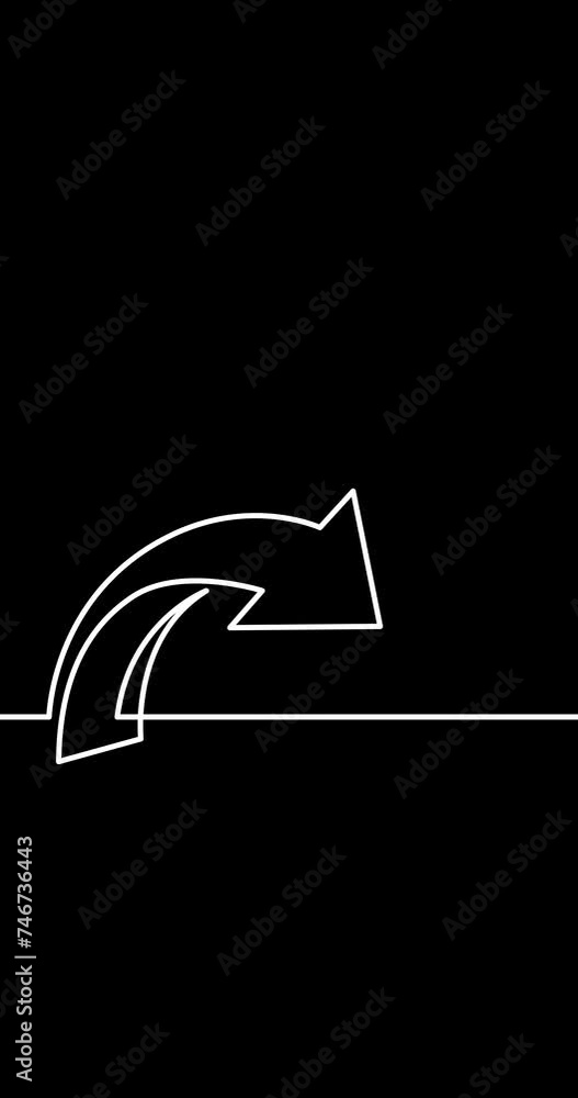 Aufkleber animation of continuous line drawing of arrow vertical video black background