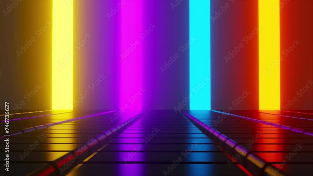 Poster black grid cubes with neon lines. computer generated 3d render