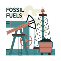 Fossil fuel. Fossil resources extraction process. Earth raw materials depletion