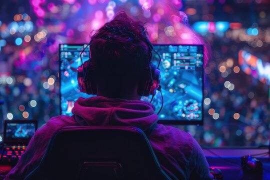 Close up An eSports player livestreaming a match engaging with fans in real time on a popular social networking platform