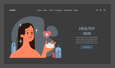 Skincare routine web banner or landing page dark or night mode.