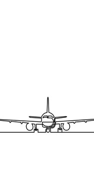 Animation of one line drawing of passenger airplane transportation travel vertical video white background