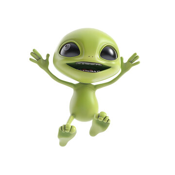 Alien cartoon characters are jumping happily on PNG transparent background.