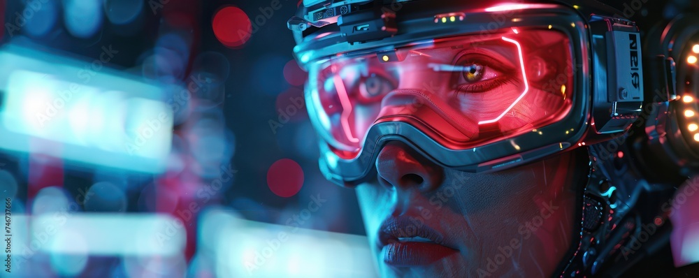 Poster Close up The seamless interaction between a gamers VR headset and a robotic gaming setup pushing the boundaries of immersive gaming