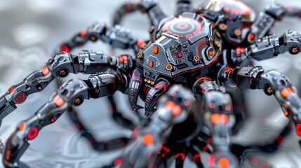 Robot spider. Mechanical cyber animal. A technological object with artificial intelligence. Illustration for varied design.