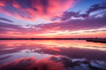 Fototapeta na wymiar Twilight Glow Over IJmeer Lake Radiating Tranquility - A Silent Sailboat Journey