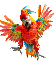 3D rendering cute cartoon characters Funny macaw parrot jumping happily on transparent background PNG