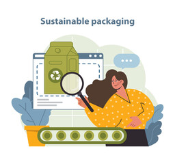 Sustainable Packaging Vector Illustration. An individual examines eco-friendly packaging options.