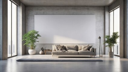 Contemporary concrete interior with empty banner