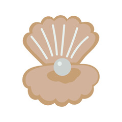 Cute seashell with pearl. Hand drawn vector illustration for travel design.