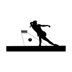 Illustrate the focus and determination of a young bowler as she prepares to release the ball with confidence and skill, portrayed in a powerful silhouette.