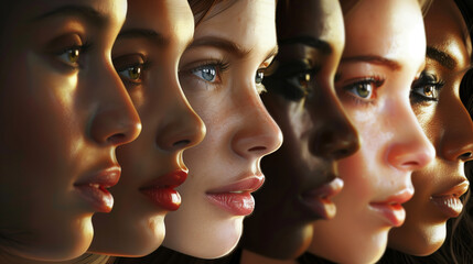 Portrait of diverse group of beautiful women with natural beauty and glowing smooth skin. Happy women's day concept