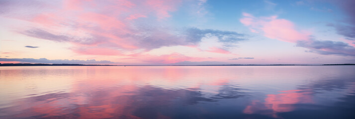 Naklejka na ściany i meble Twilight Glow Over IJmeer Lake Radiating Tranquility - A Silent Sailboat Journey