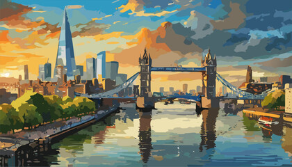 London city landscape with Tower Bridge - obrazy, fototapety, plakaty
