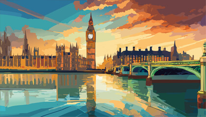 London city landscape with Big Ben  - obrazy, fototapety, plakaty