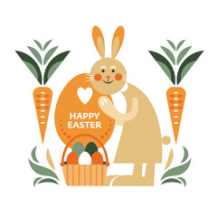 Cute Easter bunny and easter egg. Happy Easter card design, Easter egg card  - 746742087