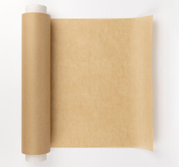 An unrolled roll of parchment paper. Parchment paper for baking. The concept of burning during baking.