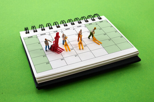 Concept of four-day work week. Printed calendar for a 4 day working week