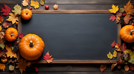 Thanksgiving background with chalkboard Autumn pumpkin .Generative ai
