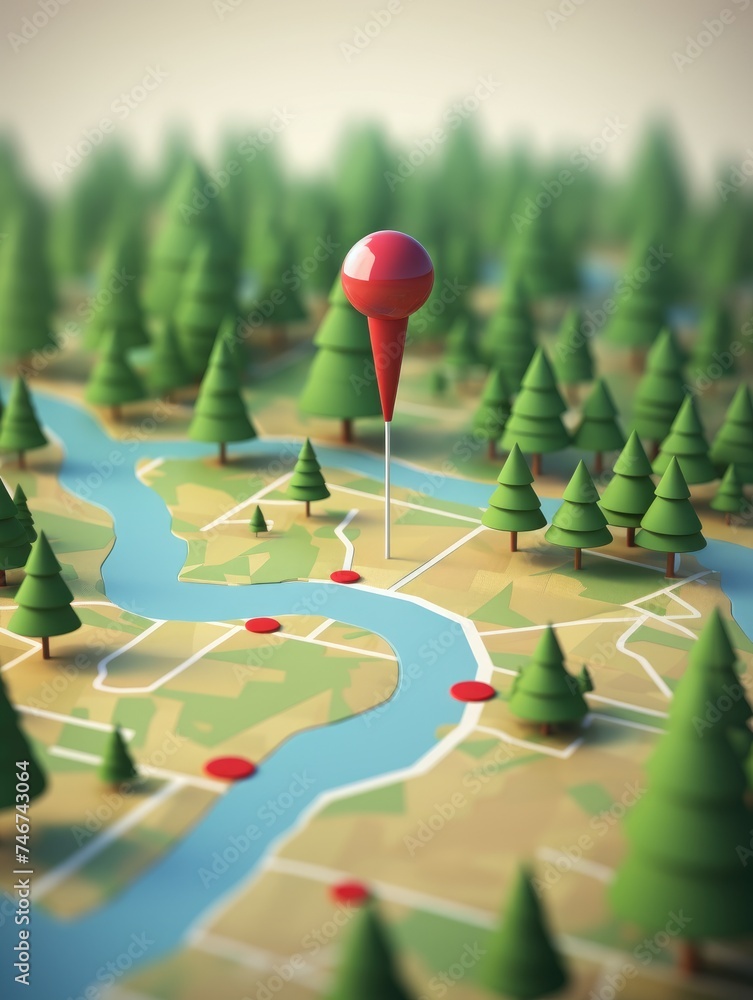 Poster 3d map travel location. locator mark of map and location pin or navigation icon sign on background w