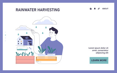 Rainwater harvesting web or landing. Sustainable practice