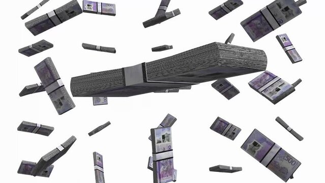 Jamaican Dollar Banknote Falling Animation Stacks Of Money