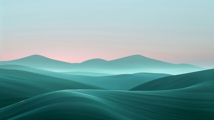Tranquil Green Blue Pink Abstract Landscape Scenery
