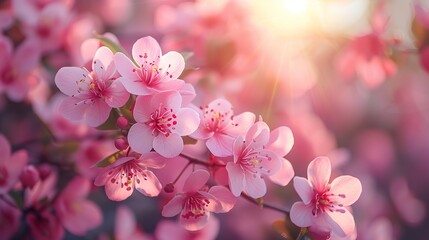 Fototapeta na wymiar Spring blossoms, a huge peach tree, full of pink peach blossoms. Ai generative