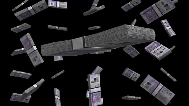500 Jamaican Dollars Money 3D Falling Animation Black Background