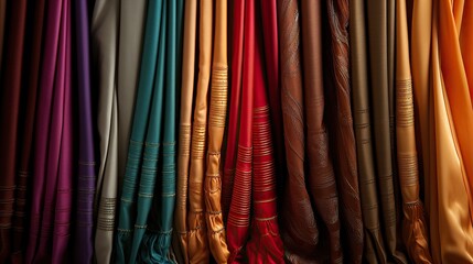 Luxurious draped fabrics, rich hues, and textured elegance