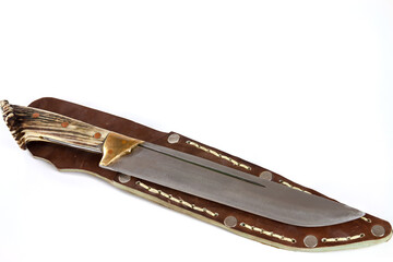 Hunting knife in a leather sheath