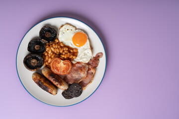 Full English Breakfast on a Lilac Background