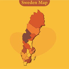 National map of Sweden map vector with regions and cities lines and full every region