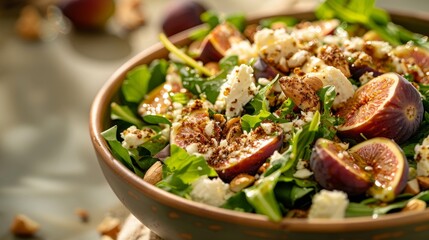 Fancy Fig Salad with Cottage Cheese, Pata Negra, and Honey Dukkah Praline.