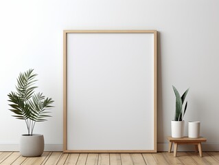 Empty frame mockup in modern interior. Photography of interior aesthetic poster frame. Generative AI	