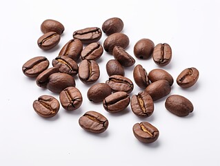 Roasted coffee beans on white, top view Generated Ai