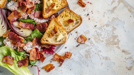 Crispy Bacon and Octopus Salad on Toast with Endive