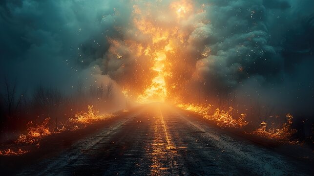 Apocalypse, destroyed city street. Ai generative