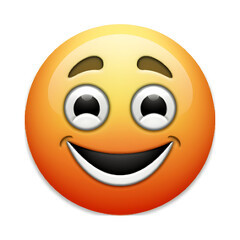 Fototapeta premium A cheerful, animated smiley face with large, expressive eyes and a wide, friendly smile against a bright orange background.