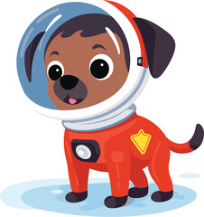 Cute cartoon dog astronaut space suit, smiling puppy helmet. Childish space exploration, pet astronaut vector illustration